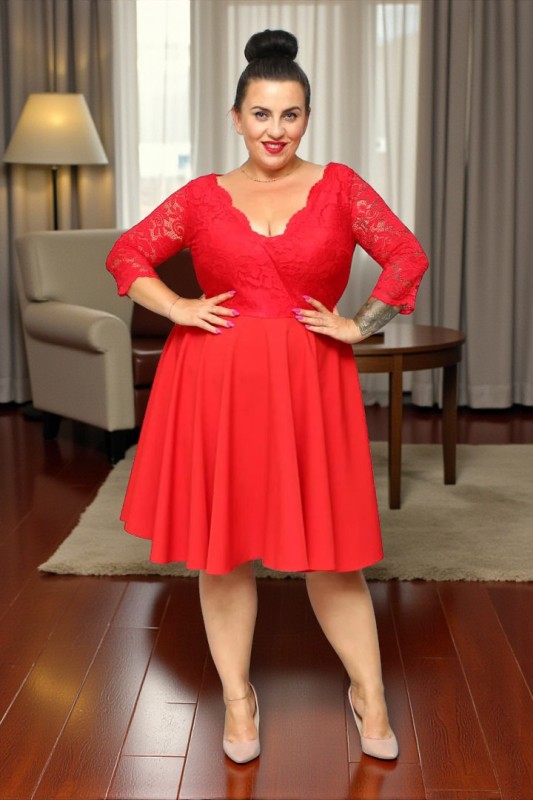 Sukienka rozkloszowana plus size z koronką  S1096  ( r 48-60) 