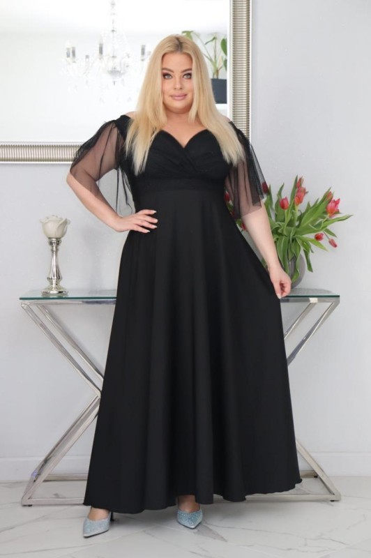 Sukienka maxi plus size rękawy tiulowe KOD S1078 ( r. 48-56) 