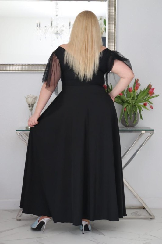 Sukienka maxi plus size rękawy tiulowe KOD S1078 ( r. 48-56) 