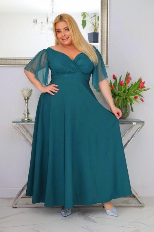 Sukienka maxi plus size rękawy tiulowe KOD S1078 ( r. 48-56)  