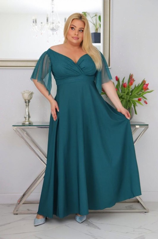 Sukienka maxi plus size rękawy tiulowe KOD S1078 ( r. 48-56)  