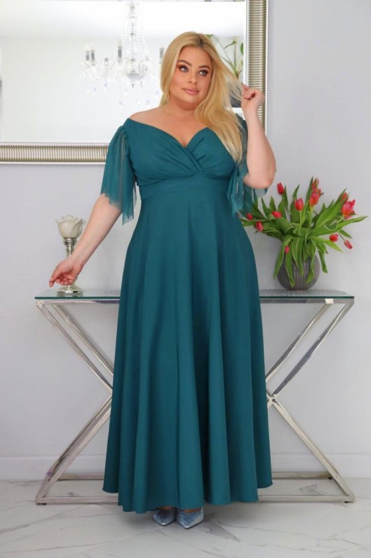 Sukienka maxi plus size rękawy tiulowe KOD S1078 ( r. 48-56)  