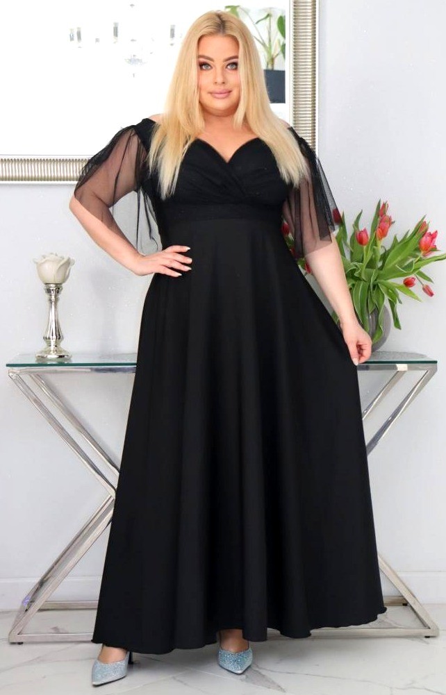 Sukienka maxi plus size rękawy tiulowe KOD S1078 ( r. 48-56) 