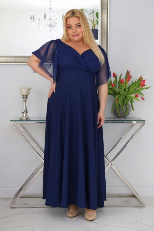 Sukienka maxi plus size rękawy tiulowe KOD S1078 ( r. 48-56) 
