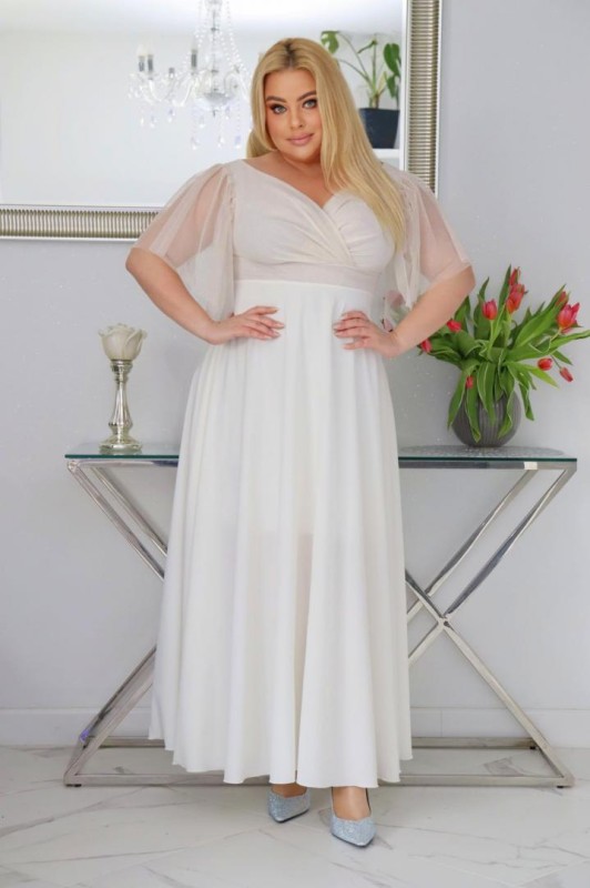 Sukienka maxi plus size rękawy tiulowe KOD S1078 ( r. 48-56) 