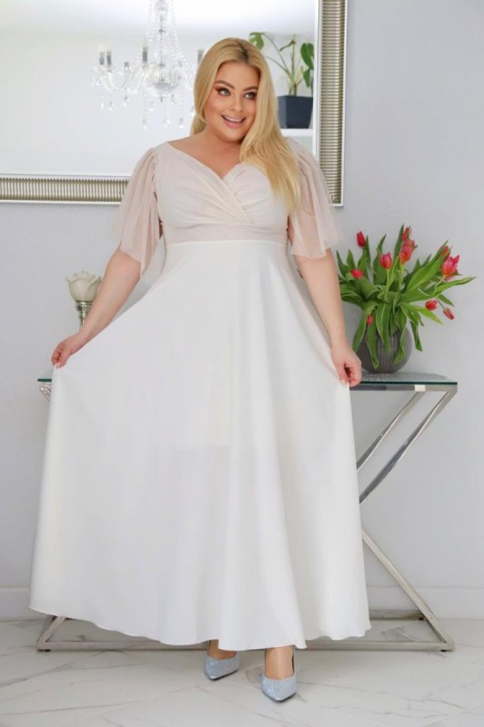 Sukienka maxi plus size rękawy tiulowe KOD S1078 ( r. 48-56) 