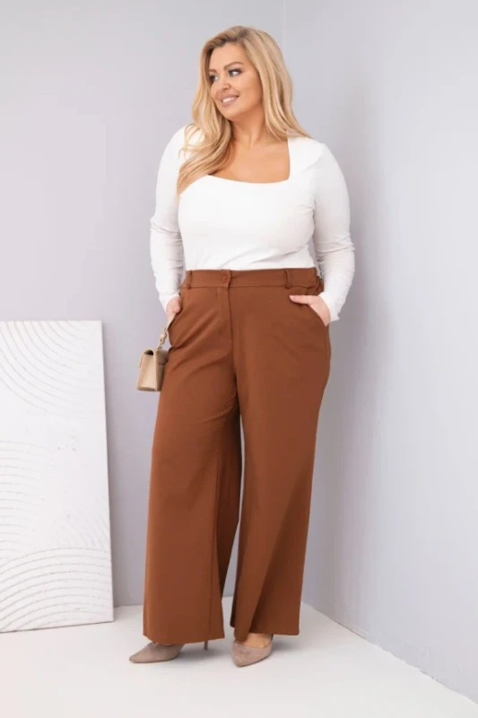 Spodnie  Plus Size „Siena” z szeroką nogawką i wysokim stanem (r.44-48)  
