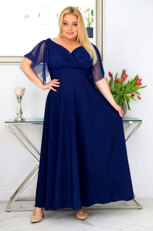 Sukienka maxi plus size rękawy tiulowe KOD S1078 ( r. 48-56) 