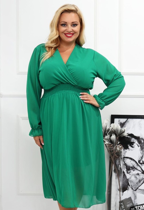 SUKIENKA PLUS SIZE NIKEL SZYFONOWA - Rękaw Długi - ściągacz pod biustem  (R. 44 DO 54)  