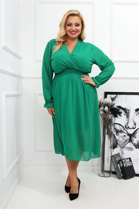 SUKIENKA PLUS SIZE NIKEL SZYFONOWA - Rękaw Długi - ściągacz pod biustem  (R. 44 DO 54)  