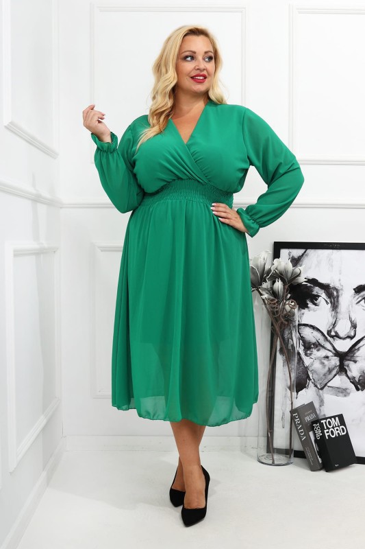 SUKIENKA PLUS SIZE NIKEL SZYFONOWA - Rękaw Długi - ściągacz pod biustem  (R. 44 DO 54)  