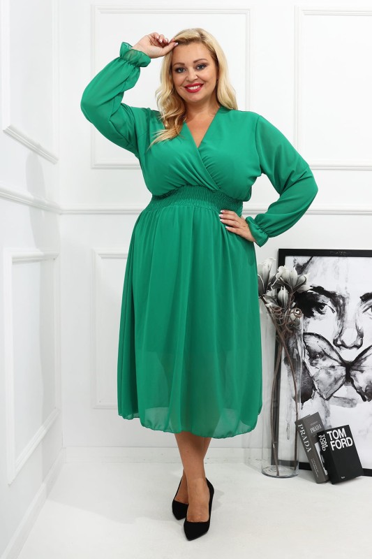 SUKIENKA PLUS SIZE NIKEL SZYFONOWA - Rękaw Długi - ściągacz pod biustem  (R. 44 DO 54)  