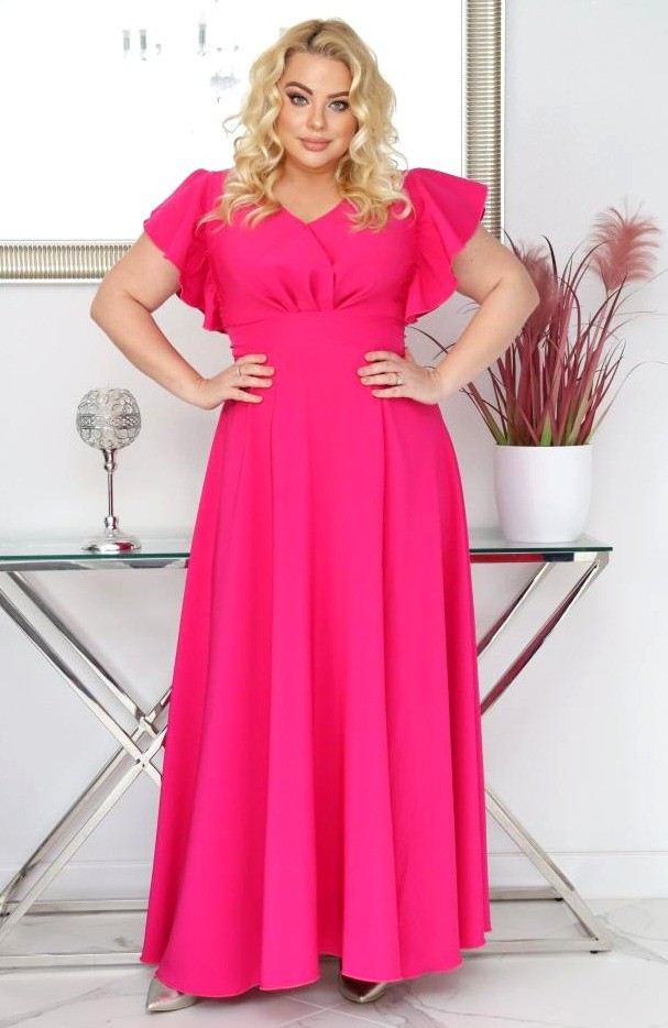 Sukienka plus size rozkloszowana z efektownymi falbanami KOD S1063 ( r. 48-56)