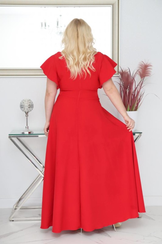 Sukienka plus size rozkloszowana z efektownymi falbanami KOD S1063 ( r. 48-56) 