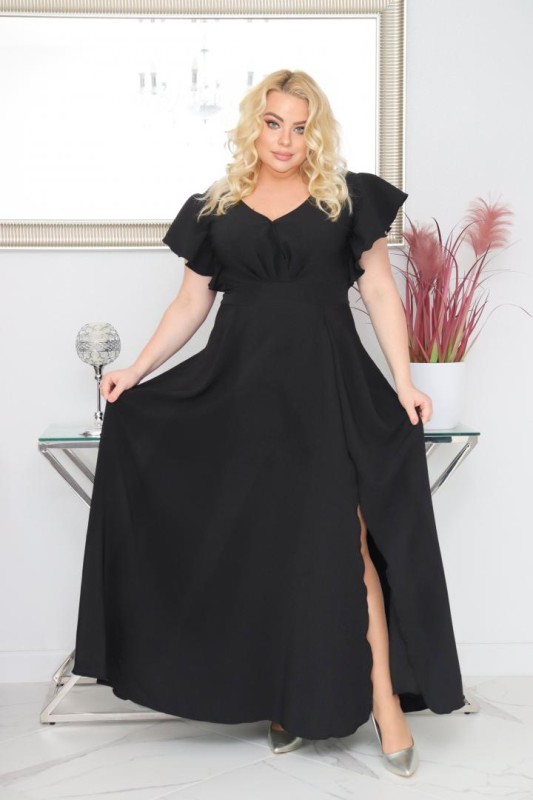 Sukienka plus size rozkloszowana z efektownymi falbanami KOD S1063 ( r. 48-56) 
