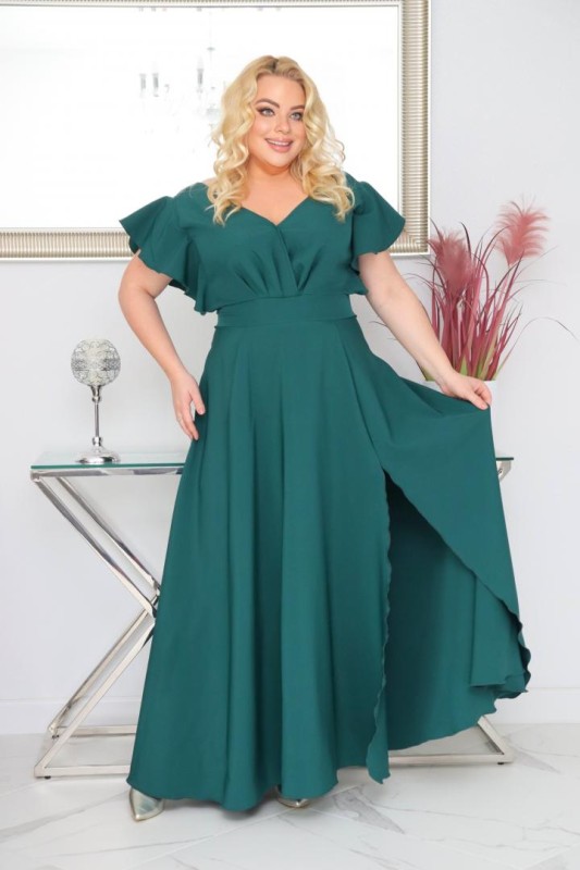 Sukienka plus size rozkloszowana z efektownymi falbanami KOD S1063 ( r. 48-56)  