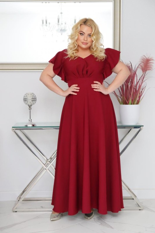 Sukienka plus size rozkloszowana z efektownymi falbanami KOD S1063 ( r. 48-56)  