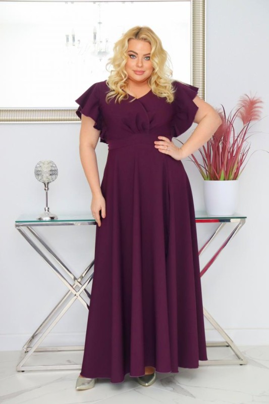 Sukienka plus size rozkloszowana z efektownymi falbanami KOD S1063 ( r. 48-56)   