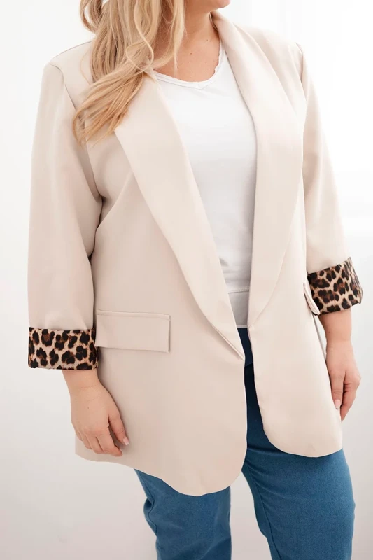 Marynarka Plus Size z modną podszewką w panterkę LUNA (r.48-50)    