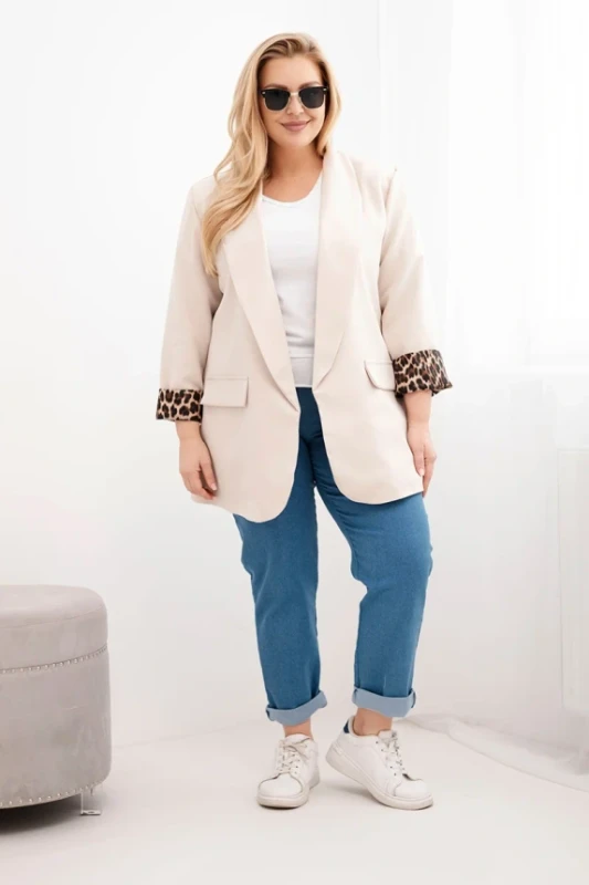 Marynarka Plus Size z modną podszewką w panterkę LUNA (r.48-50)    
