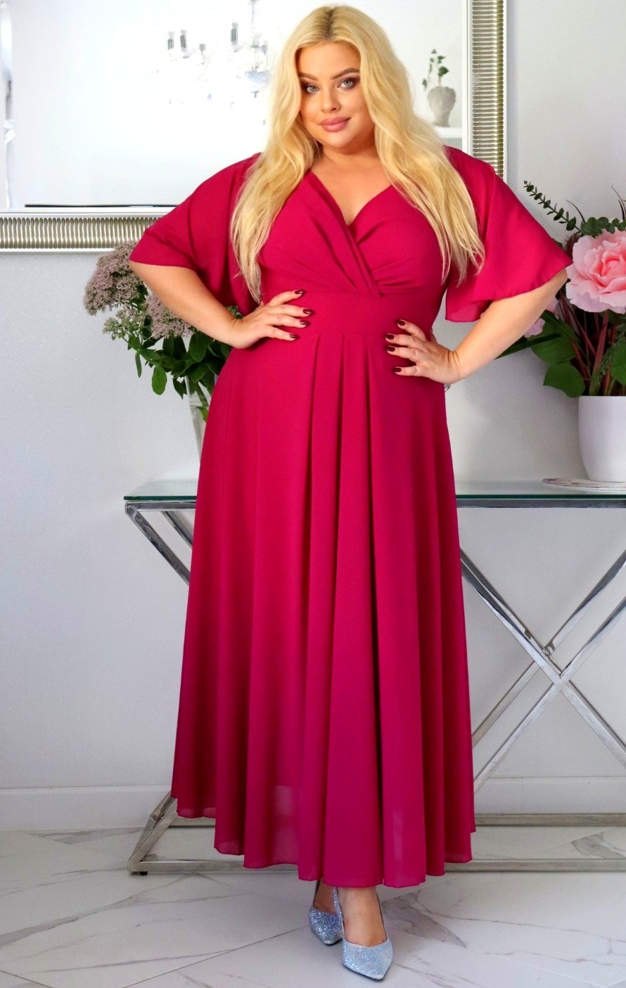 Sukienka maxi szyfon i żorżeta  KOD S1015 (r. 48-56)  