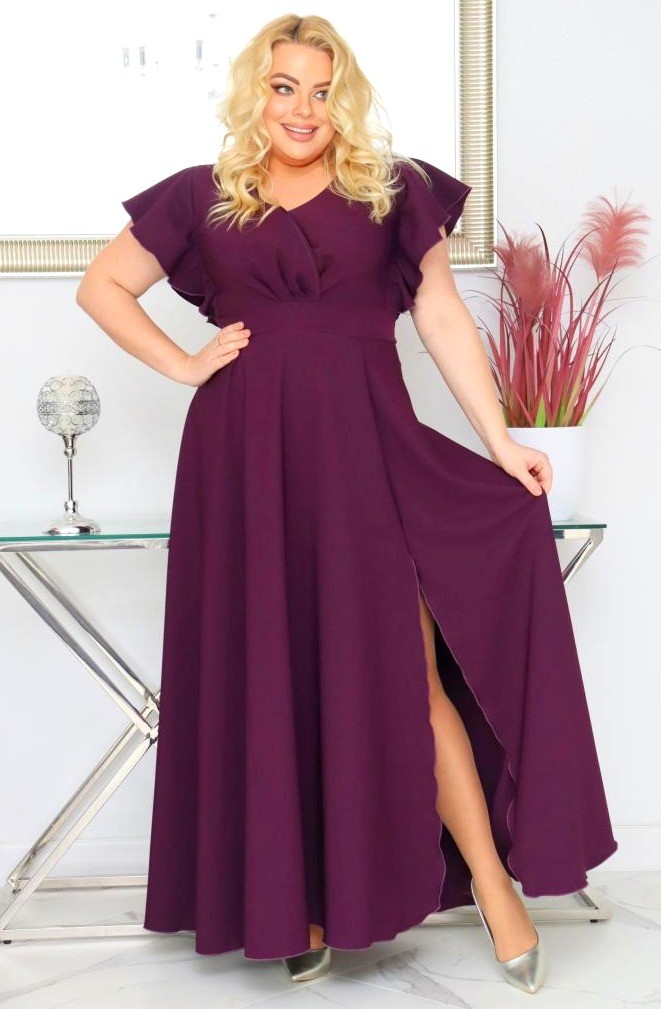 Sukienka plus size rozkloszowana z efektownymi falbanami KOD S1063 ( r. 48-56)   