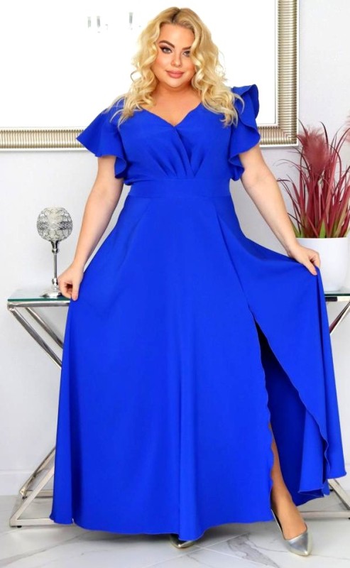 Sukienka plus size rozkloszowana z efektownymi falbanami KOD S1063 ( r. 48-56)  