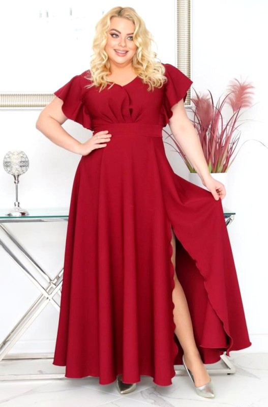 Sukienka plus size rozkloszowana z efektownymi falbanami KOD S1063 ( r. 48-56)  