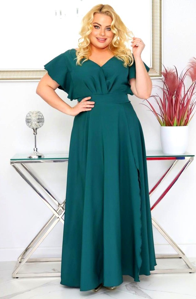 Sukienka plus size rozkloszowana z efektownymi falbanami KOD S1063 ( r. 48-56)  