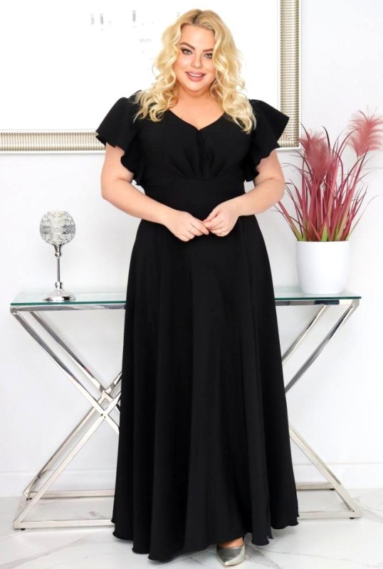 Sukienka plus size rozkloszowana z efektownymi falbanami KOD S1063 ( r. 48-56) 
