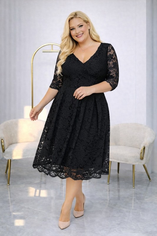Sukienka koronkowa plus size z kontrafałdami KOD S1064 ( r. 48-60) 