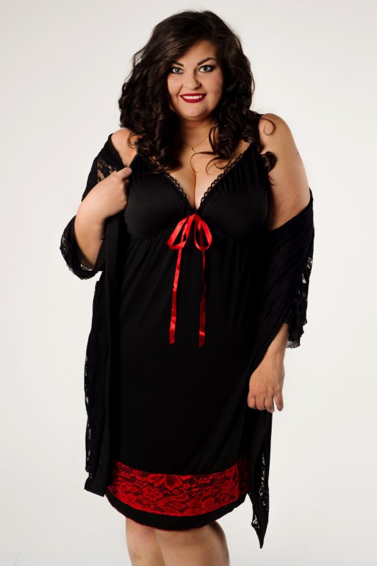 Komplet - koszulka nocna plus size z koronką SANI + koronkowy szlafrok XXL (r. 46-56)  