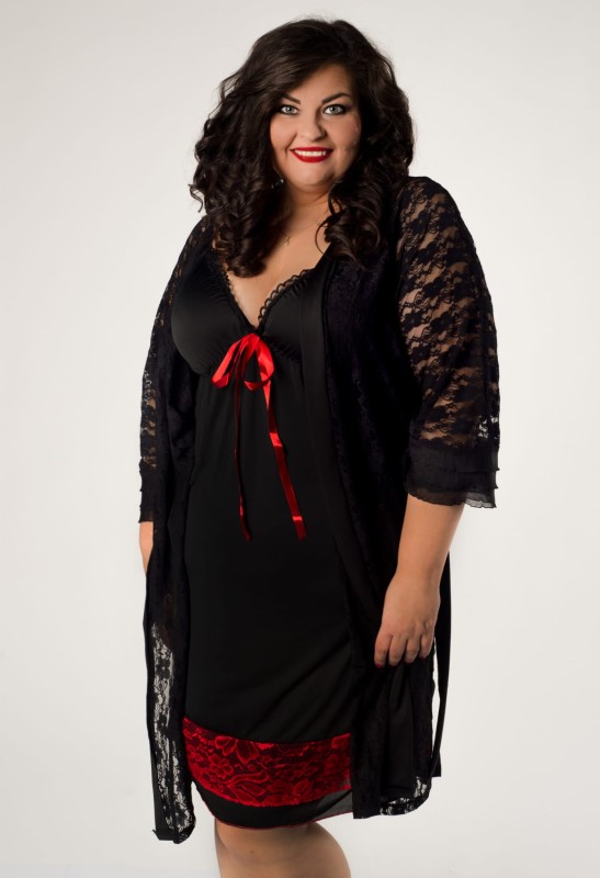 Komplet - koszulka nocna plus size z koronką SANI + koronkowy szlafrok XXL (r. 46-56)  