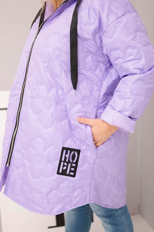 Kurtka przejściowa Plus Size pikowana z kapturem i napisem HOPE ( 48-54)