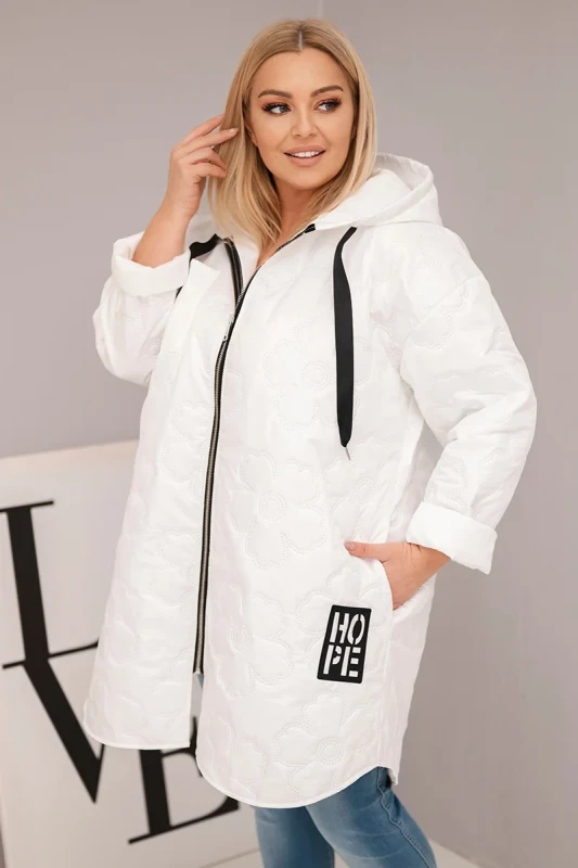 Kurtka przejściowa Plus Size pikowana z kapturem i napisem HOPE ( 48-54) 