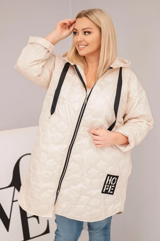 Kurtka przejściowa Plus Size pikowana z kapturem i napisem HOPE ( 48-54)  