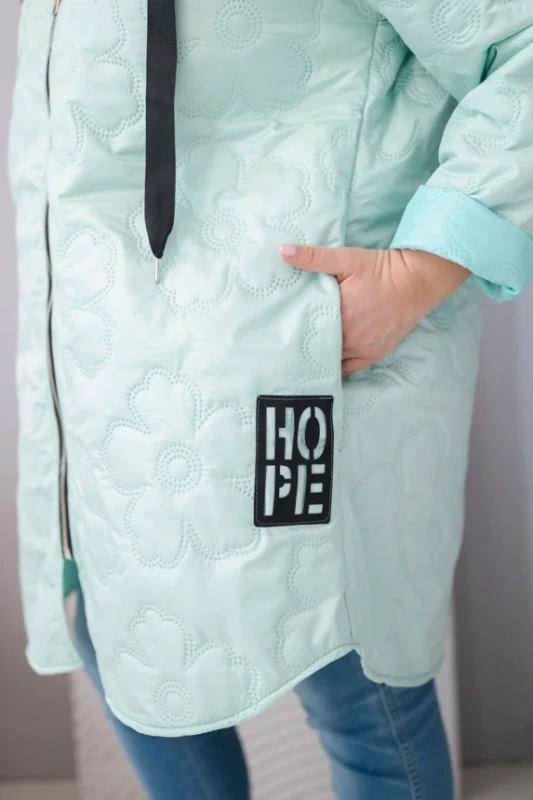Kurtka przejściowa Plus Size pikowana z kapturem i napisem HOPE ( 48-54)    