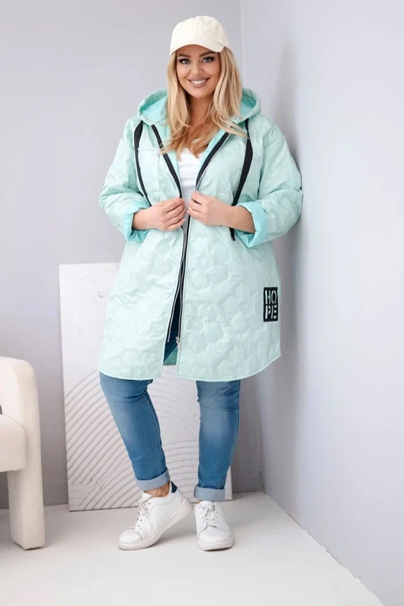 Kurtka przejściowa Plus Size pikowana z kapturem i napisem HOPE ( 48-54)    