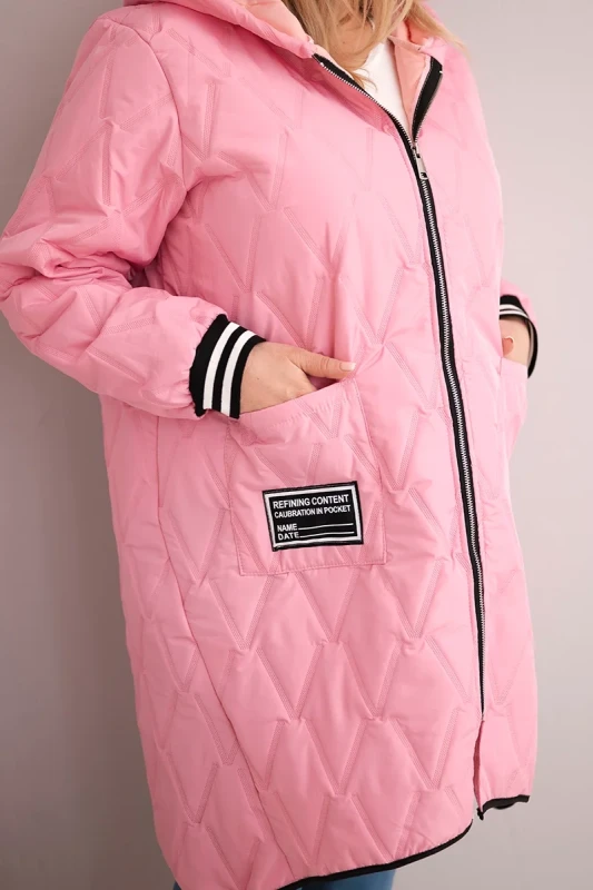 Kurtka damska Plus Size pikowana z kapturem i sportowymi mankietami  ( r. 46-52) 