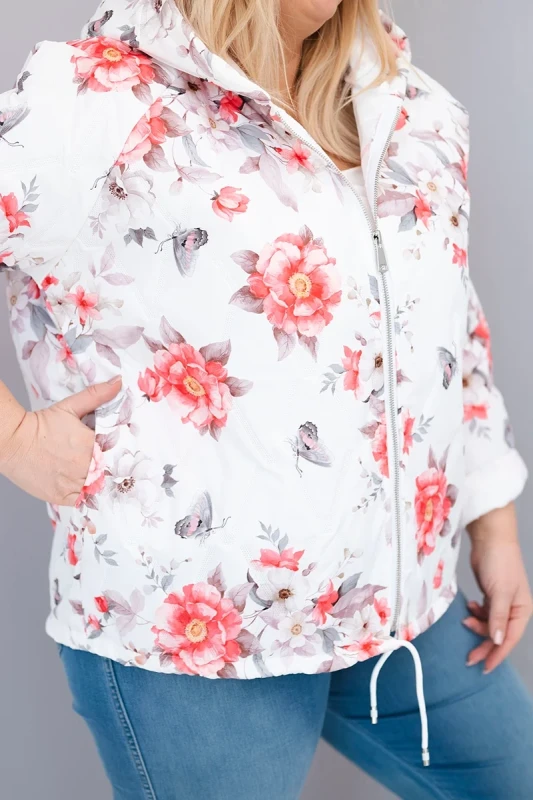 Kurtka damska  Plus Size z kapturem i kwiatowym wzorem ( r. 46-50)