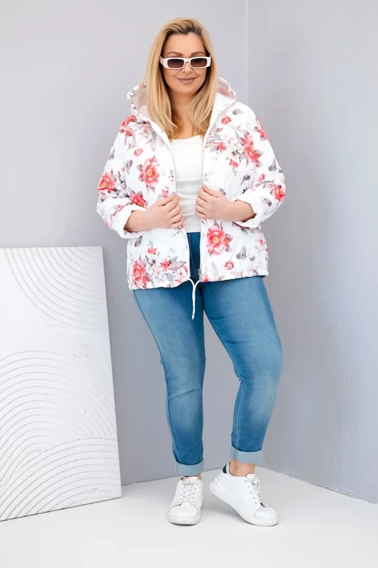 Kurtka damska  Plus Size z kapturem i kwiatowym wzorem ( r. 46-50)