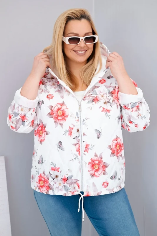 Kurtka damska  Plus Size z kapturem i kwiatowym wzorem ( r. 46-50)