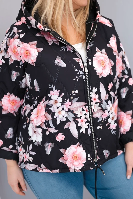 Kurtka damska  Plus Size z kapturem i kwiatowym wzorem ( r. 46-50) 