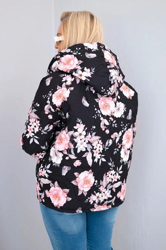 Kurtka damska  Plus Size z kapturem i kwiatowym wzorem ( r. 46-50) 
