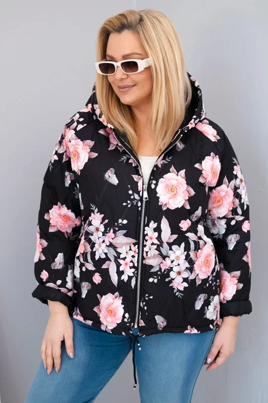 Kurtka damska  Plus Size z kapturem i kwiatowym wzorem ( r. 46-50) 
