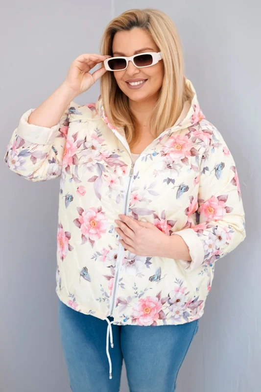 Kurtka damska  Plus Size z kapturem i kwiatowym wzorem ( r. 46-50) 