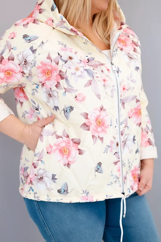 Kurtka damska  Plus Size z kapturem i kwiatowym wzorem ( r. 46-50) 