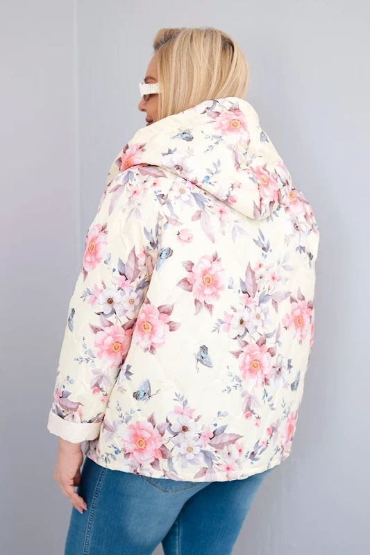 Kurtka damska  Plus Size z kapturem i kwiatowym wzorem ( r. 46-50) 