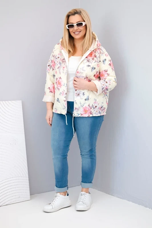 Kurtka damska  Plus Size z kapturem i kwiatowym wzorem ( r. 46-50) 