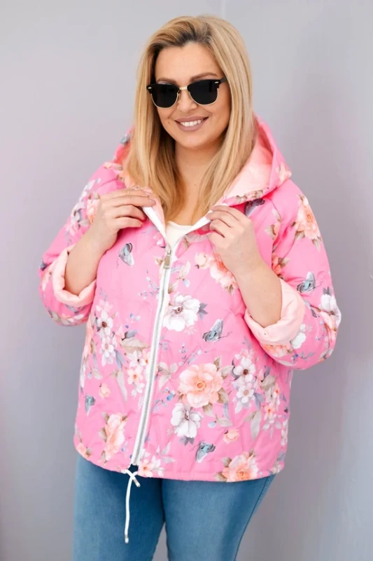 Kurtka damska  Plus Size z kapturem i kwiatowym wzorem ( r. 46-50)  